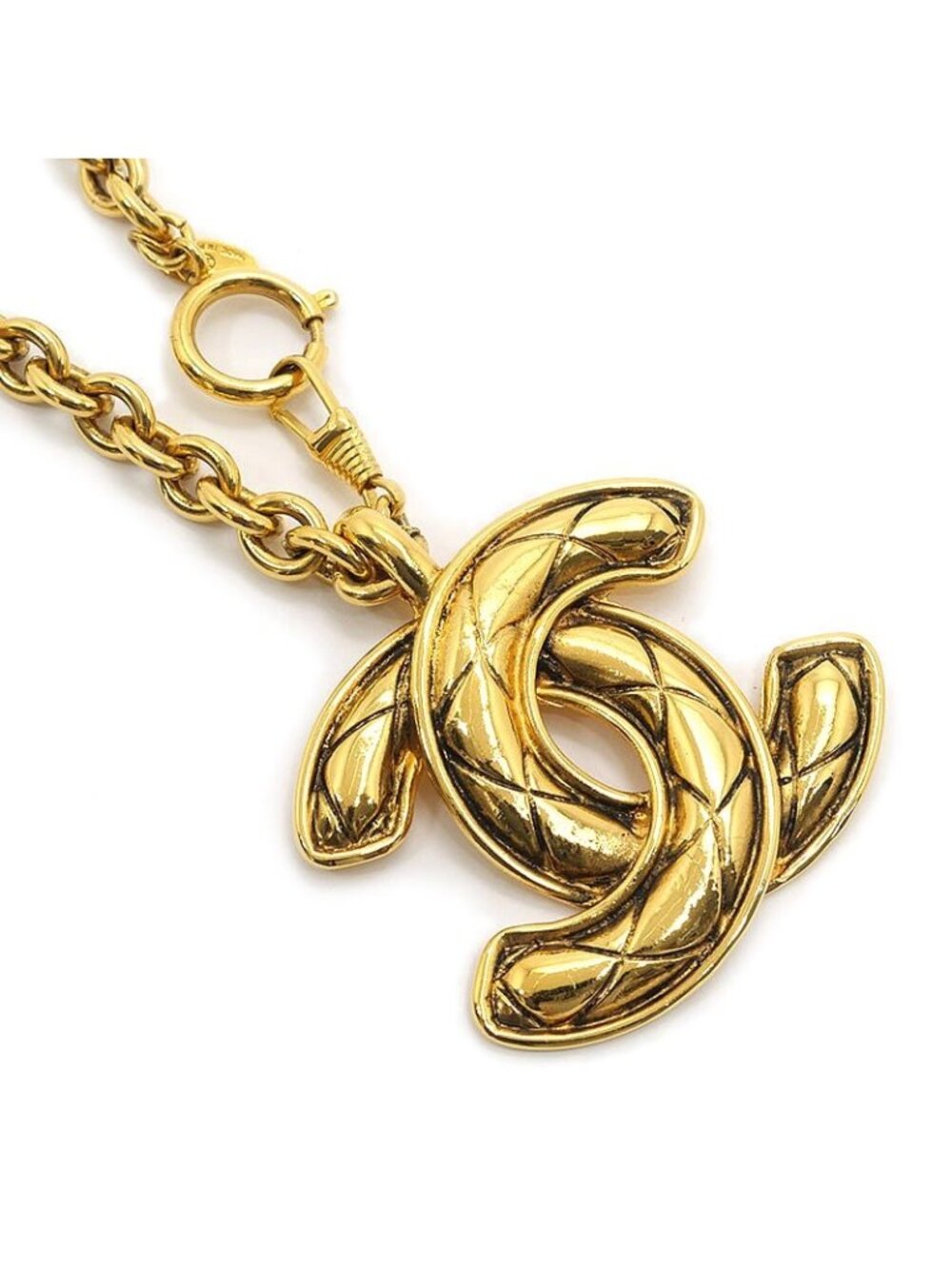 Chanel Quilted CC Logo Long Chain Necklace Gold
